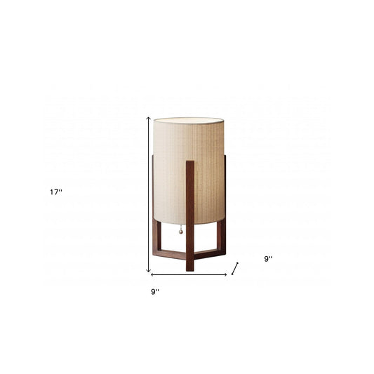 17" Brown Solid Wood Bedside Table Lamp – Natural Cylinder Shade