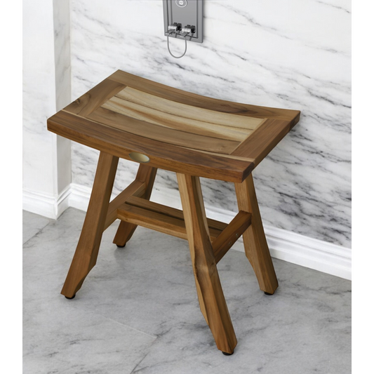 18-Inch Natural Teak Rectangular Shower Bench – Indoor Outdoor Spa Stool