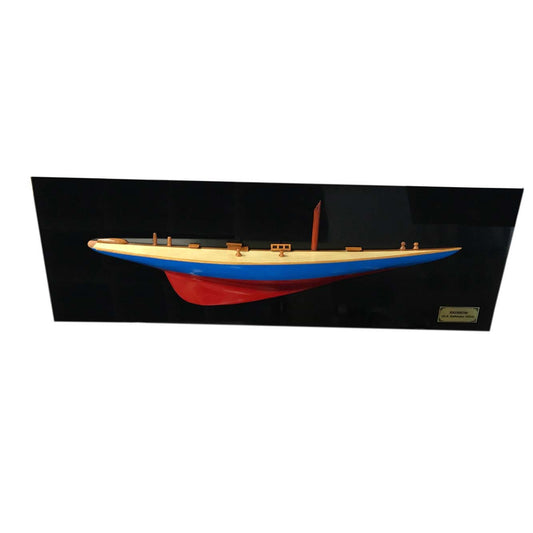 12" Hand-Painted Wood Half-Hull Boat – Blue & Red