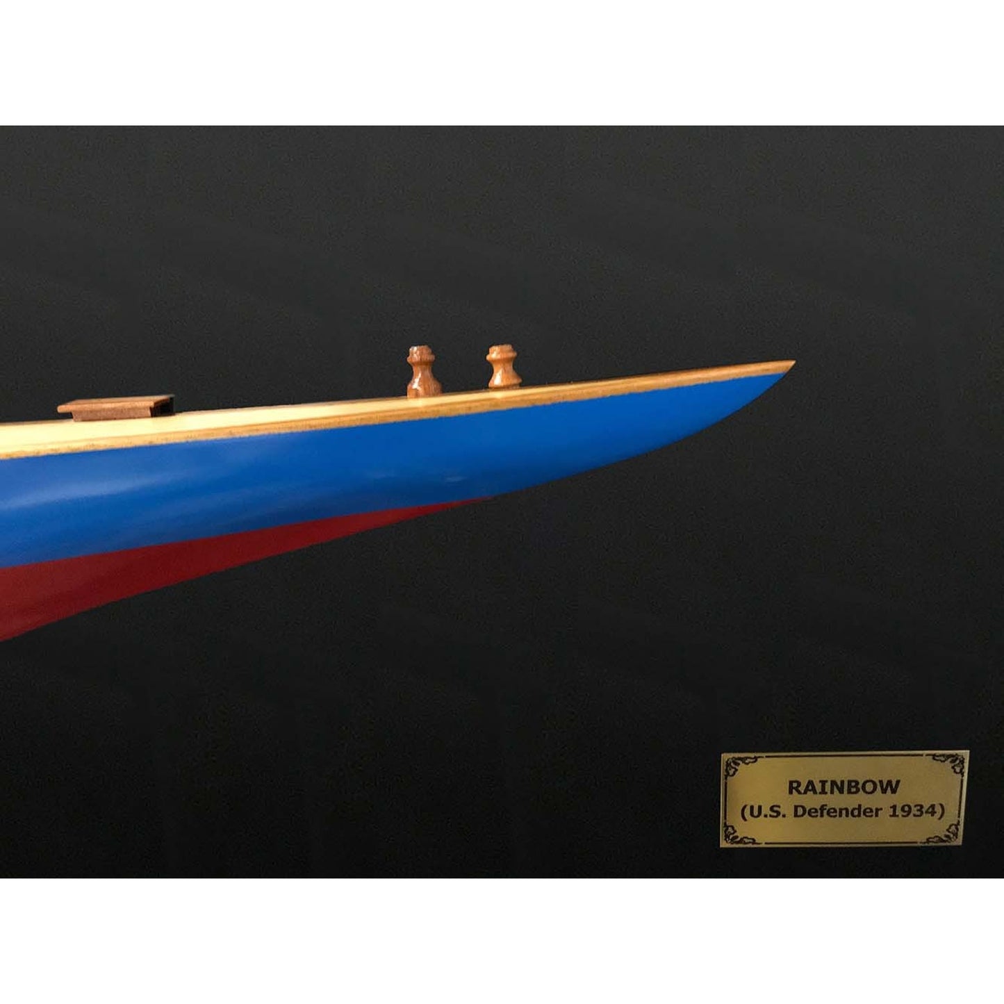 12" Hand-Painted Wood Half-Hull Boat – Blue & Red