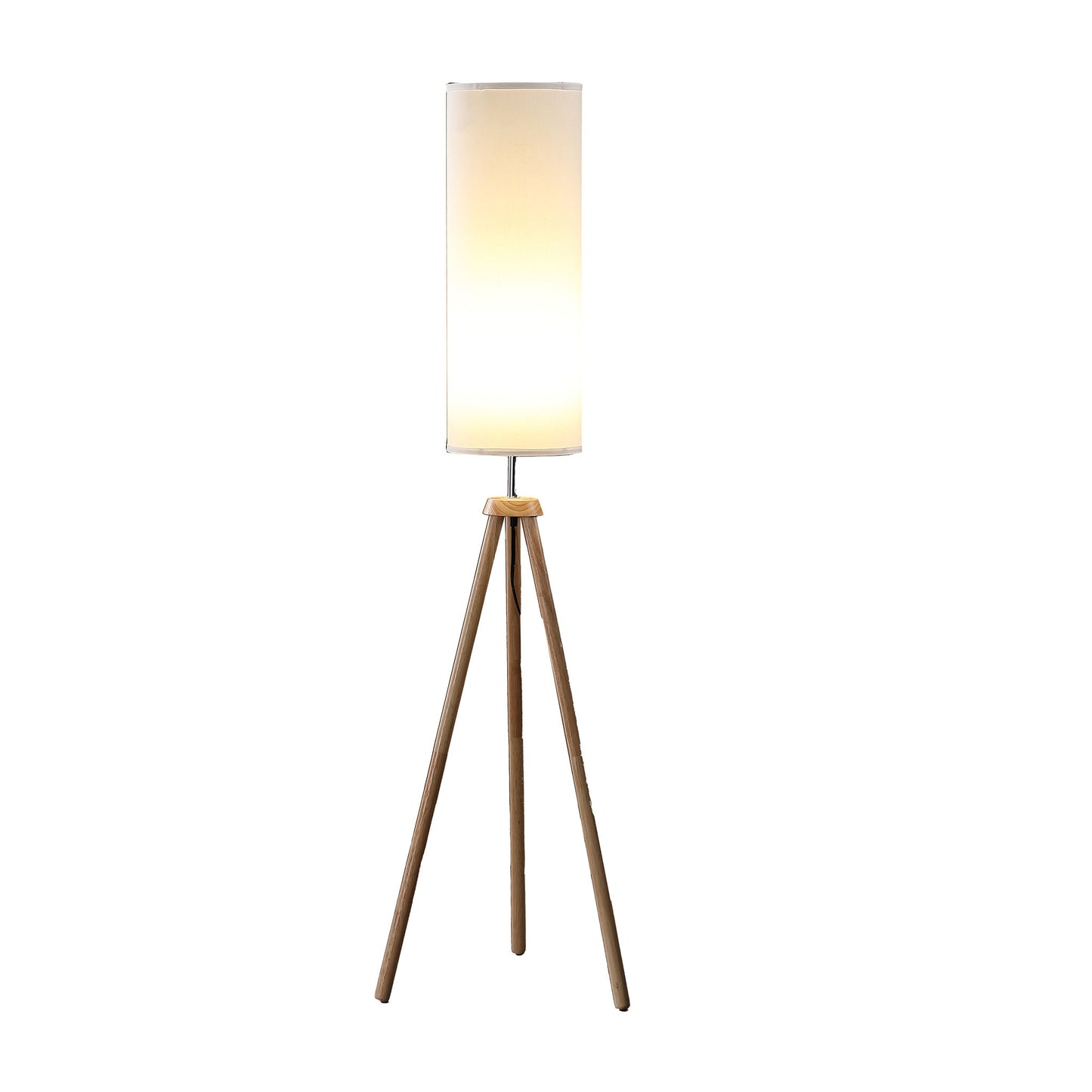 58" Natural Wood-Look Tripod Floor Lamp – White Shade
