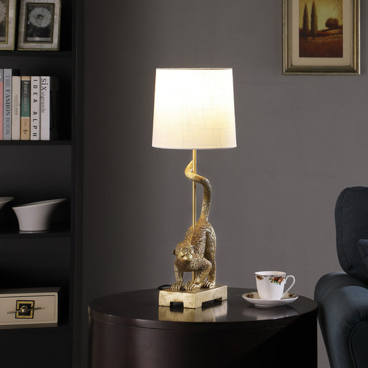 24" Gold Monkey Table Lamp – White Drum Shade