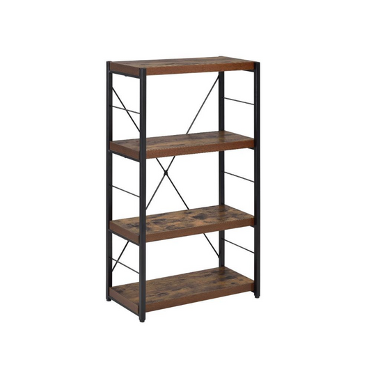 43-Inch Black and Brown Distressed Metal and Wood – Three-Tier Etagere Bookcase