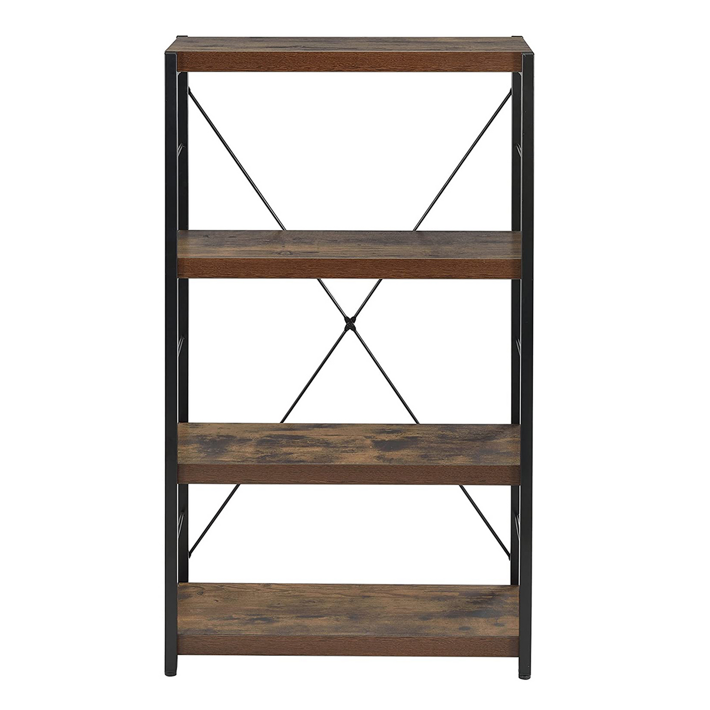 43-Inch Black and Brown Distressed Metal and Wood – Three-Tier Etagere Bookcase