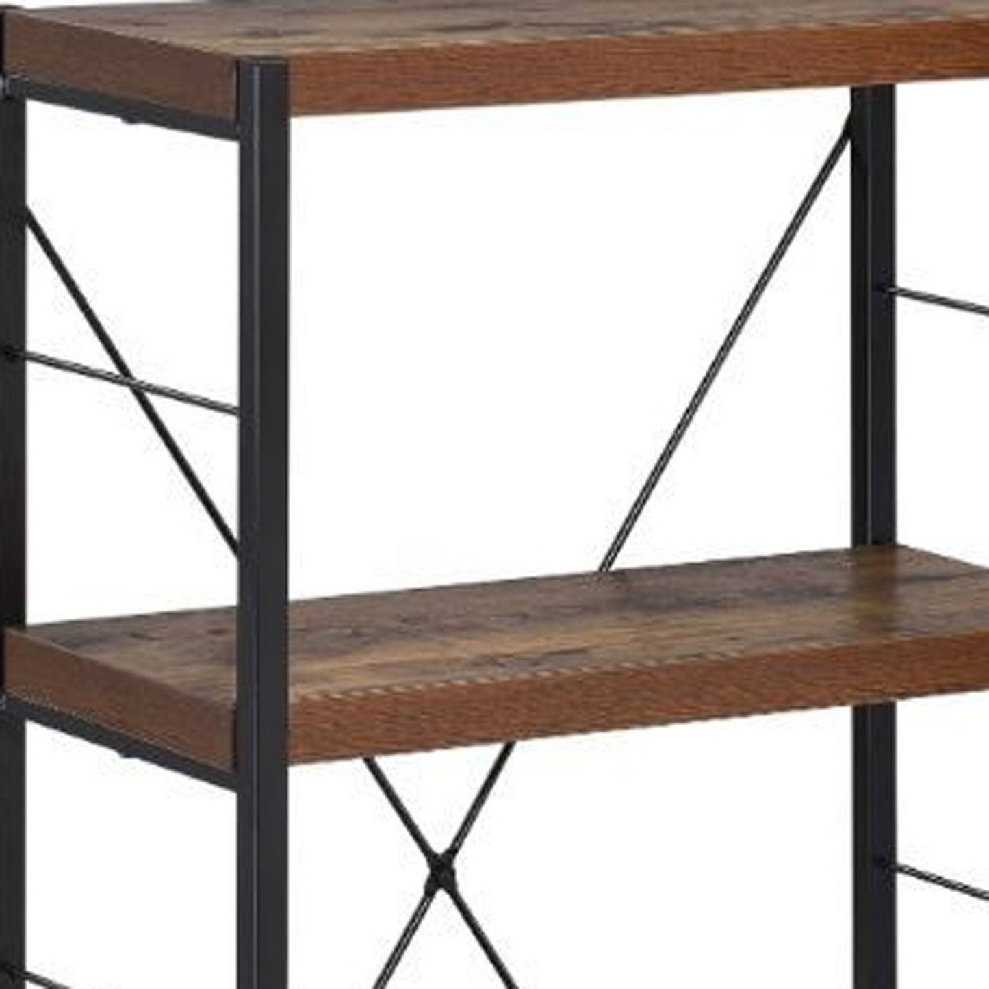 43-Inch Black and Brown Distressed Metal and Wood – Three-Tier Etagere Bookcase