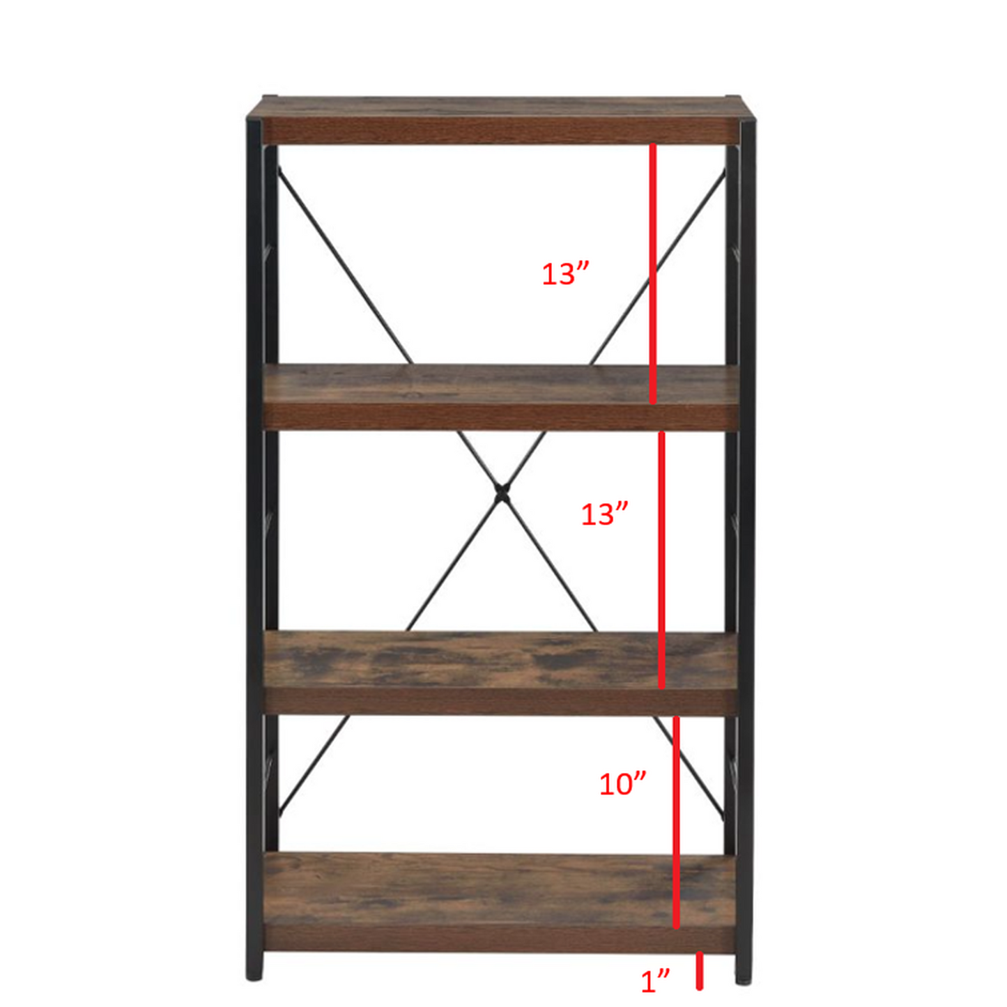43-Inch Black and Brown Distressed Metal and Wood – Three-Tier Etagere Bookcase