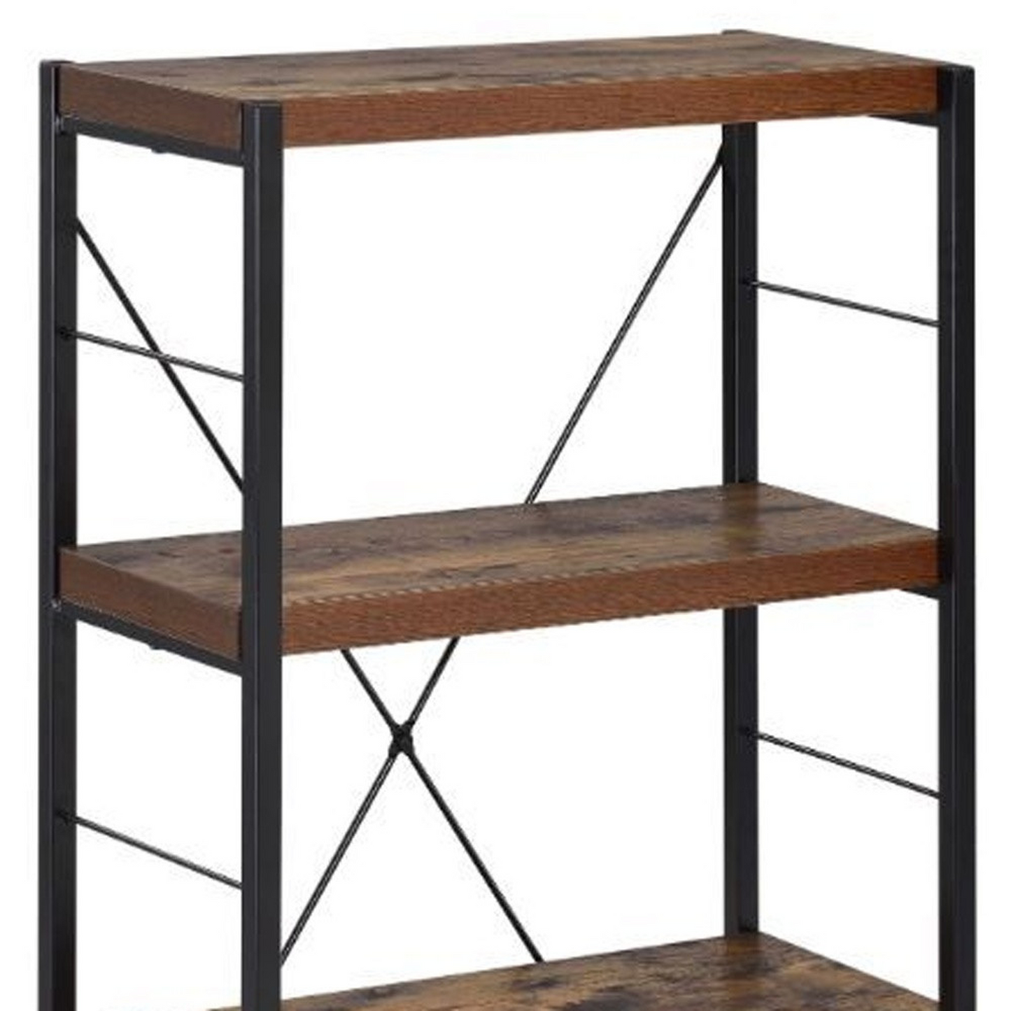 43-Inch Black and Brown Distressed Metal and Wood – Three-Tier Etagere Bookcase