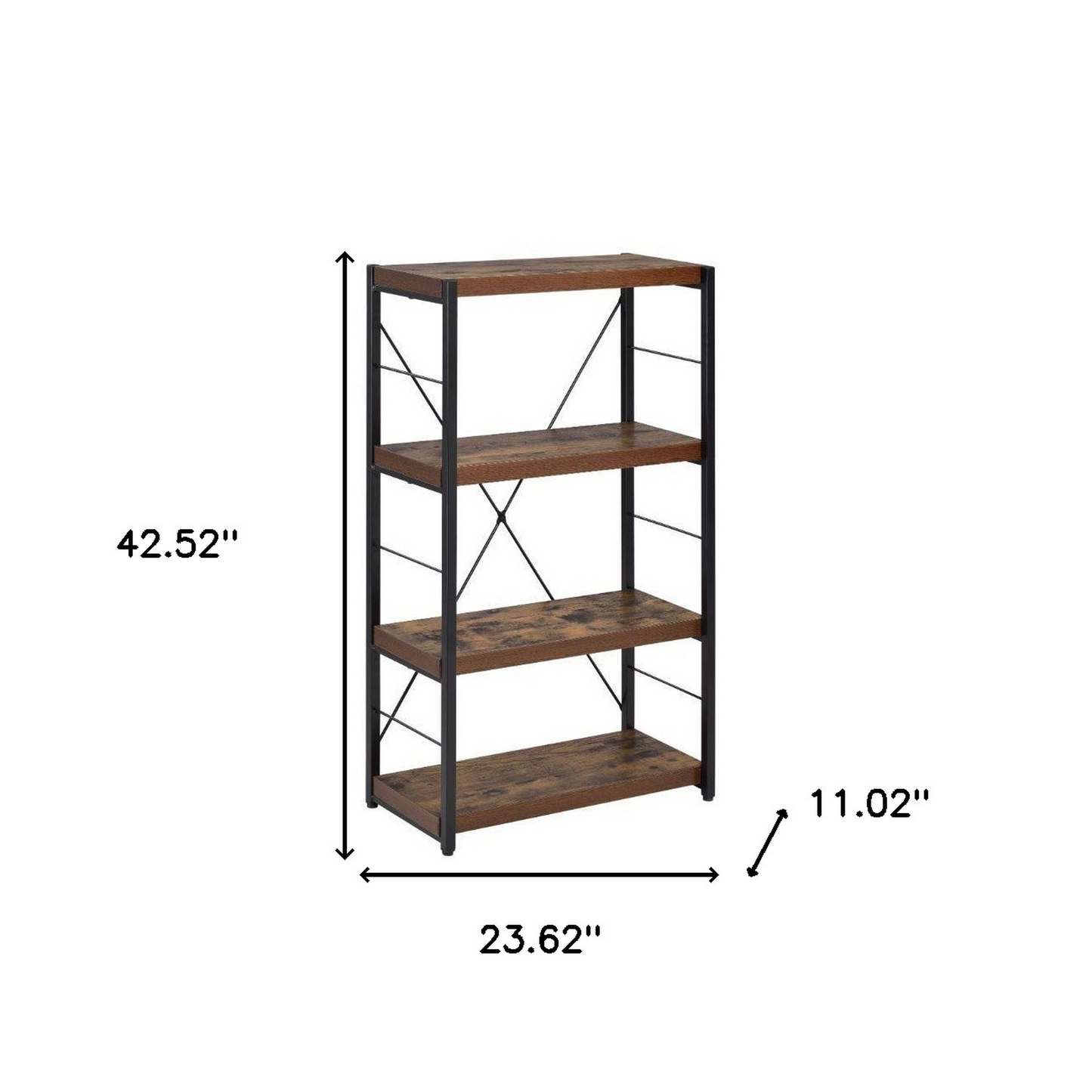43-Inch Black and Brown Distressed Metal and Wood – Three-Tier Etagere Bookcase