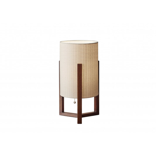 17" Brown Solid Wood Bedside Table Lamp – Natural Cylinder Shade
