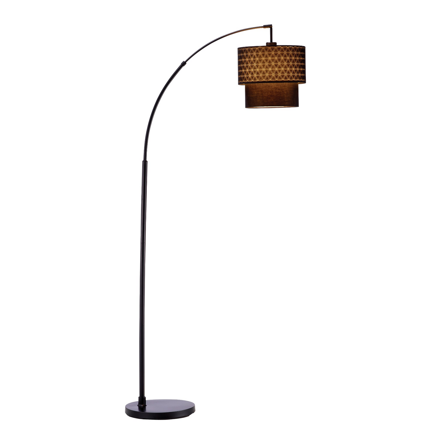 71-Inch Brown and Black Arched Floor Lamp – Brown Fabric Drum Shade