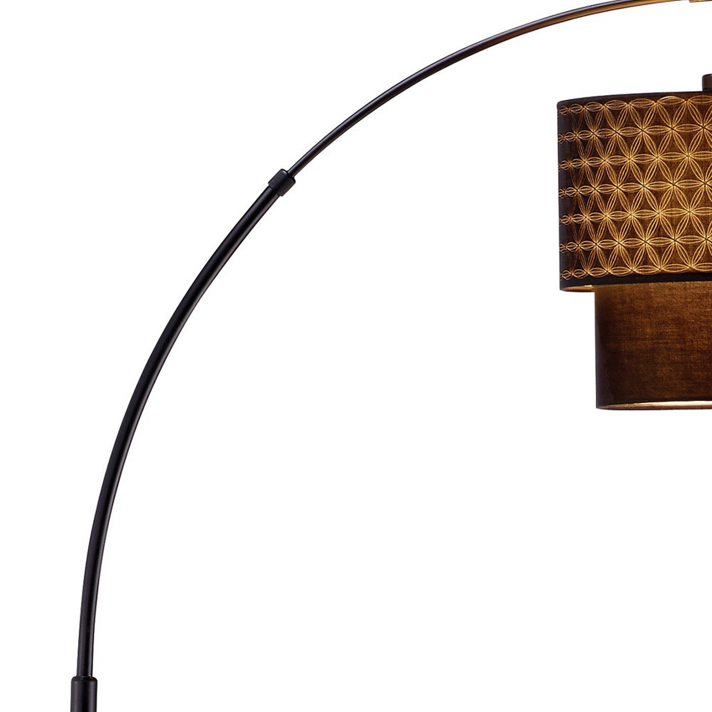 71-Inch Brown and Black Arched Floor Lamp – Brown Fabric Drum Shade