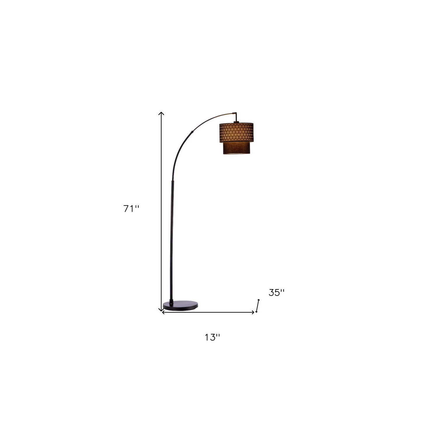 71-Inch Brown and Black Arched Floor Lamp – Brown Fabric Drum Shade