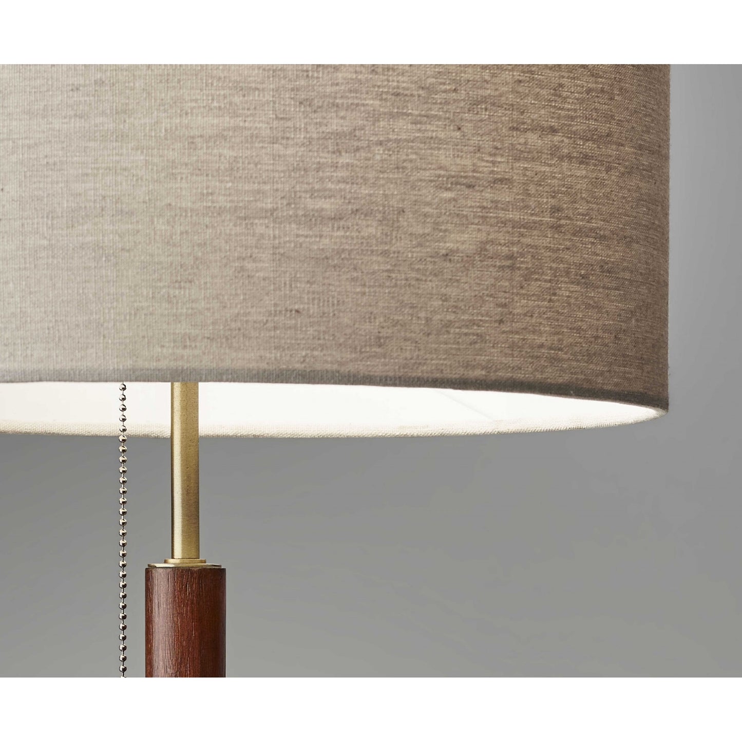 26" Antiqued Brass Solid Wood Table Lamp – Beige Drum Shade