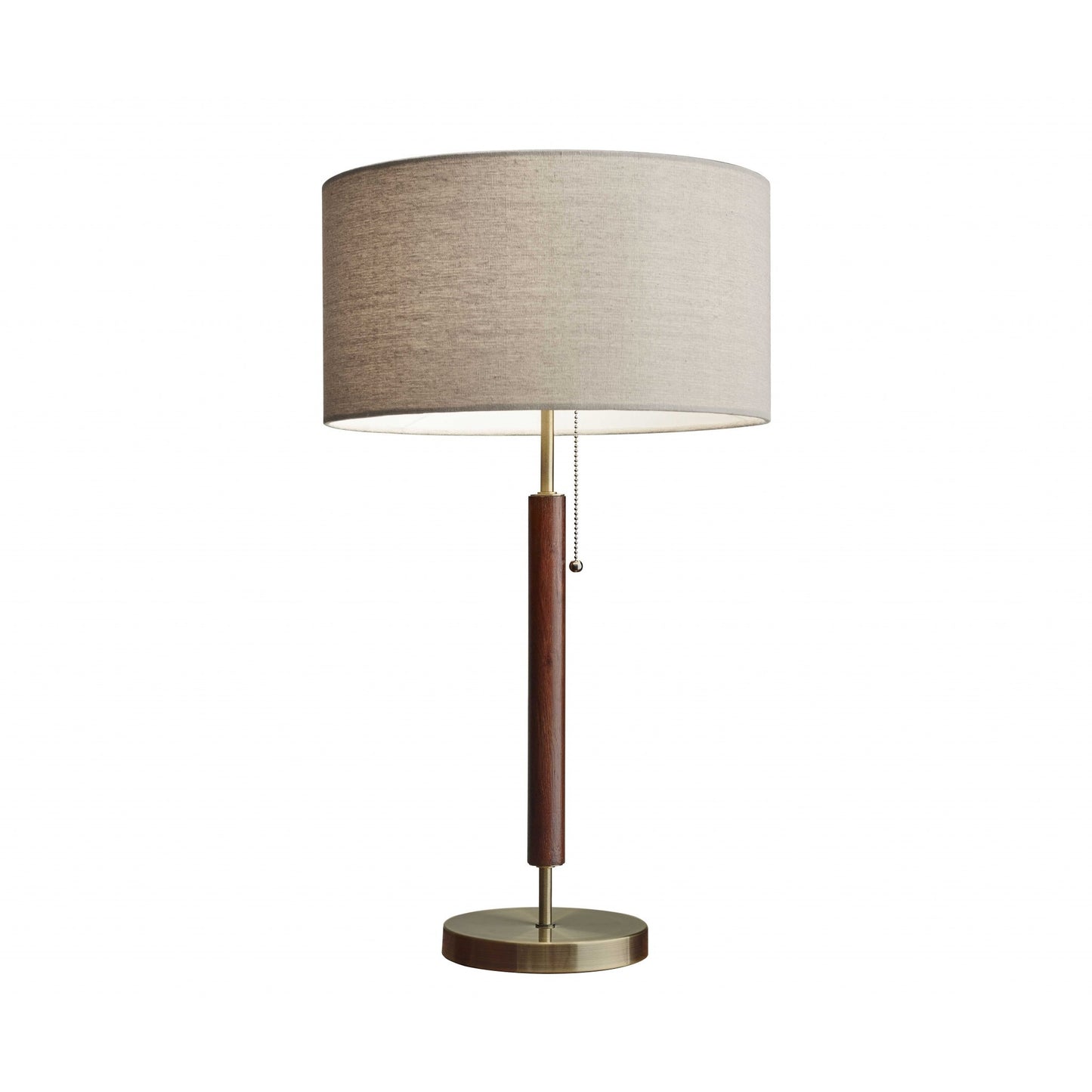 26" Antiqued Brass Solid Wood Table Lamp – Beige Drum Shade