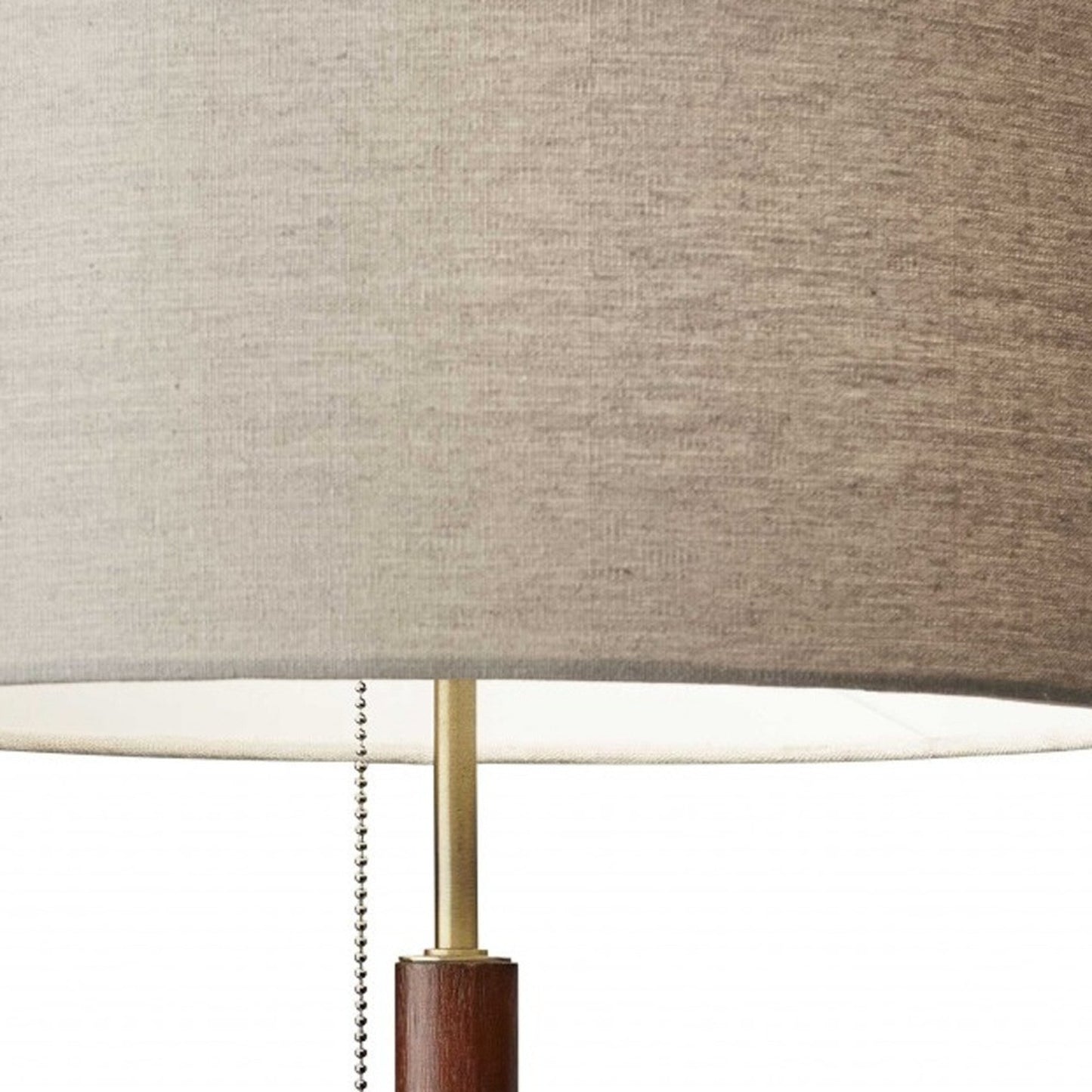 26" Antiqued Brass Solid Wood Table Lamp – Beige Drum Shade
