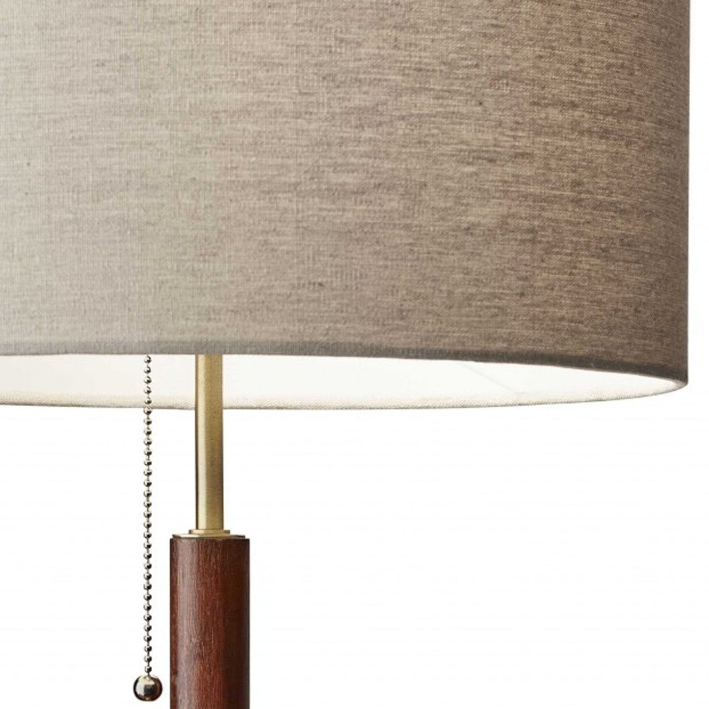 26" Antiqued Brass Solid Wood Table Lamp – Beige Drum Shade