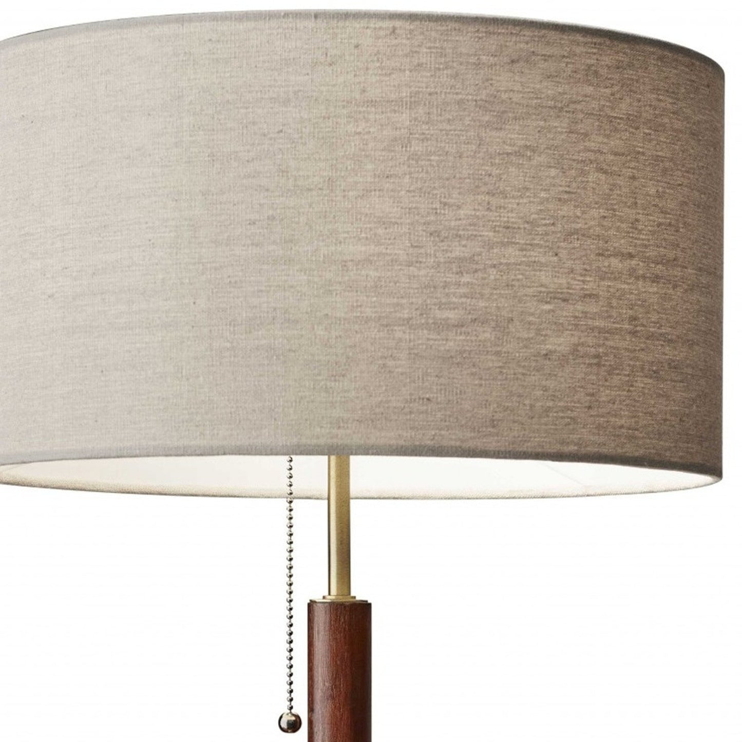 26" Antiqued Brass Solid Wood Table Lamp – Beige Drum Shade