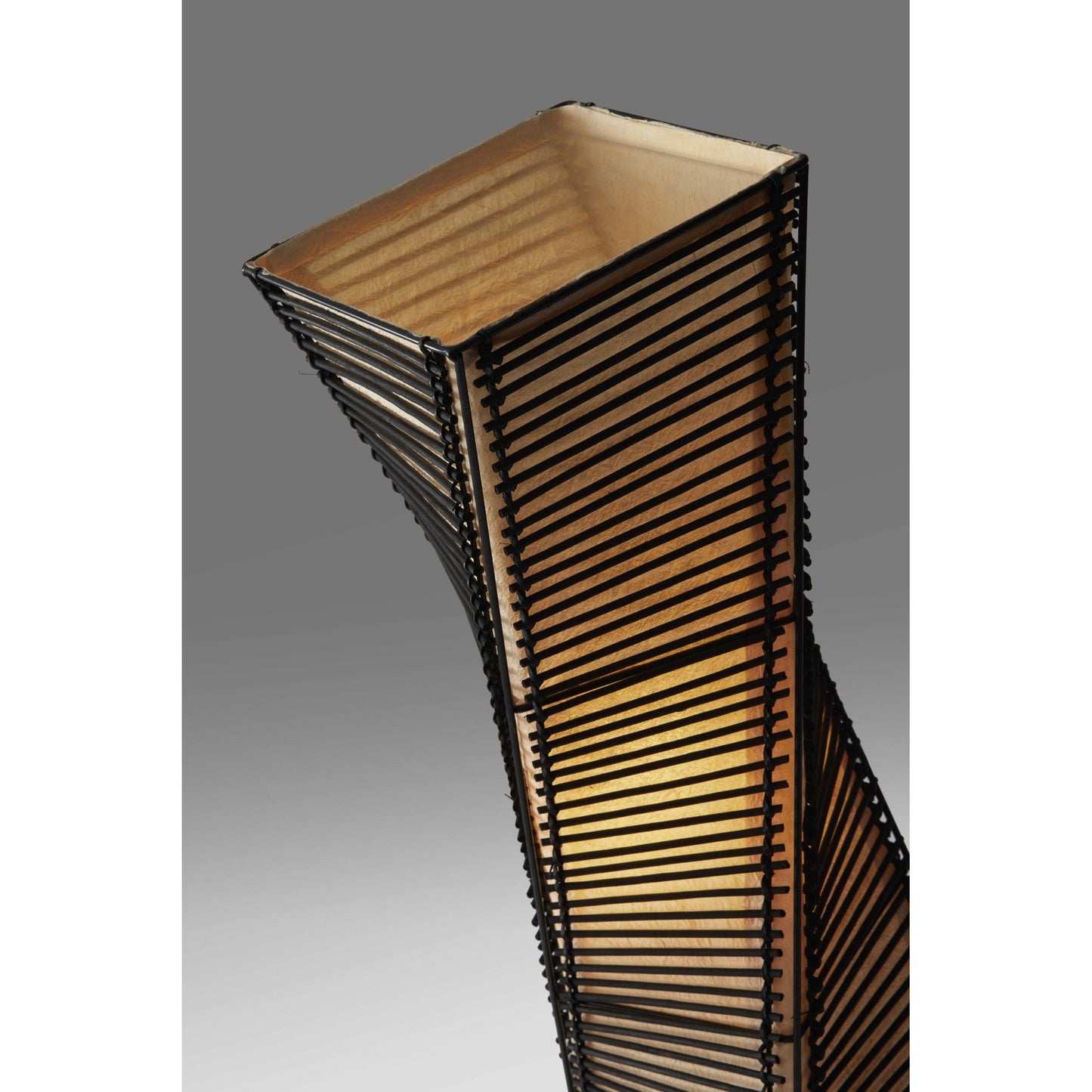 50" Black Floor Lamp – Black & Tan Twisted Cylinder Shade