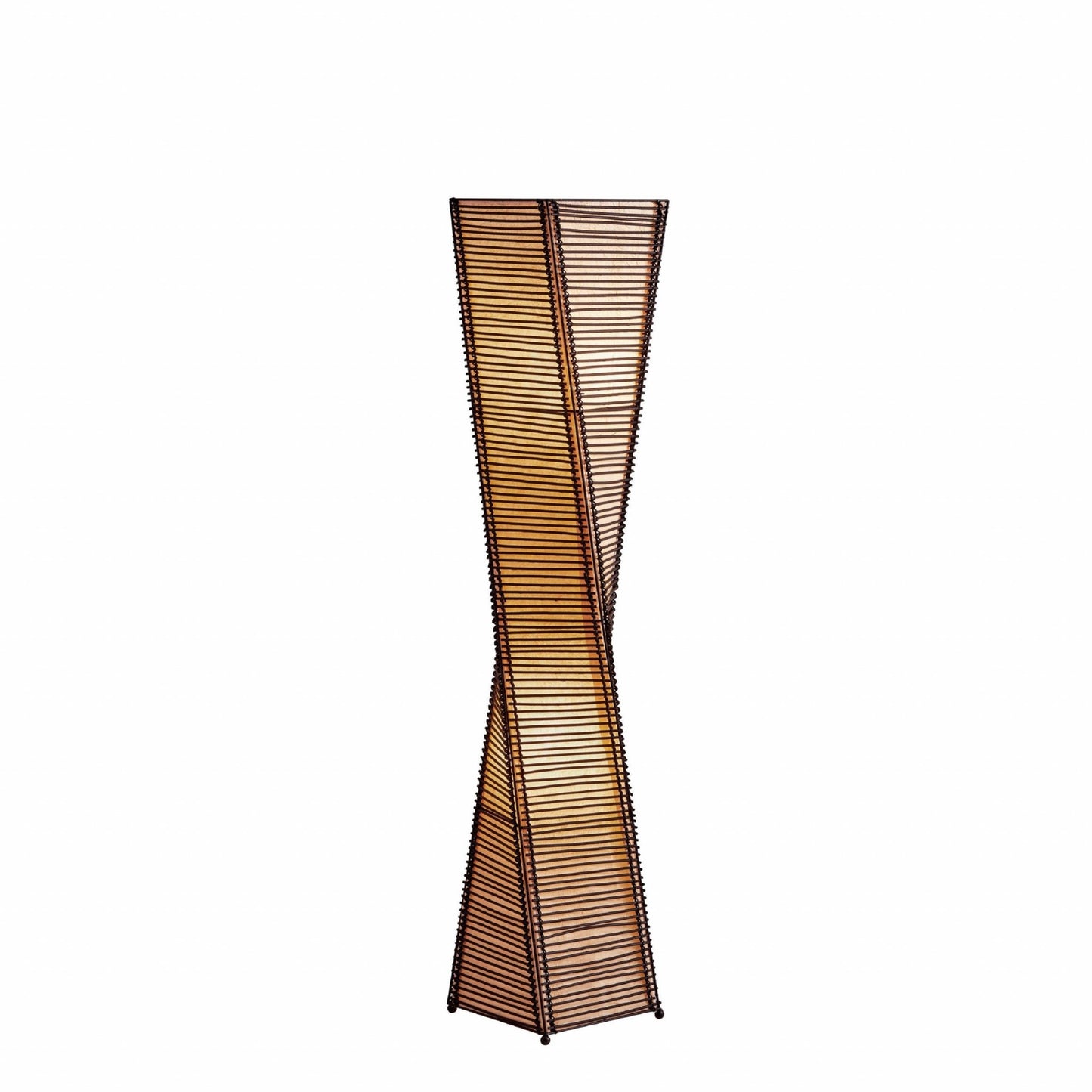 50" Black Floor Lamp – Black & Tan Twisted Cylinder Shade