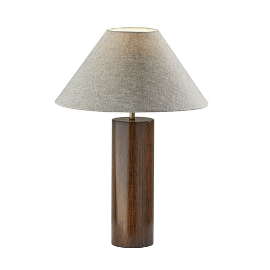 25.5" Walnut Wood Block Table Lamp – Circular Base