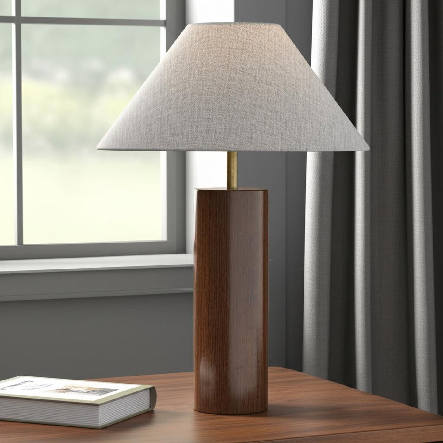 25.5" Walnut Wood Block Table Lamp – Circular Base