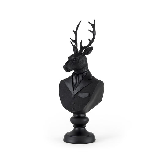 23" Black Polyresin Suited Deer Bust Tabletop Sculpture
