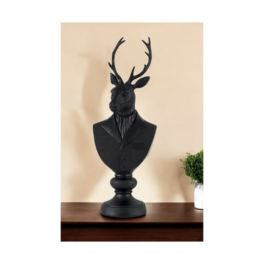 23" Black Polyresin Suited Deer Bust Tabletop Sculpture