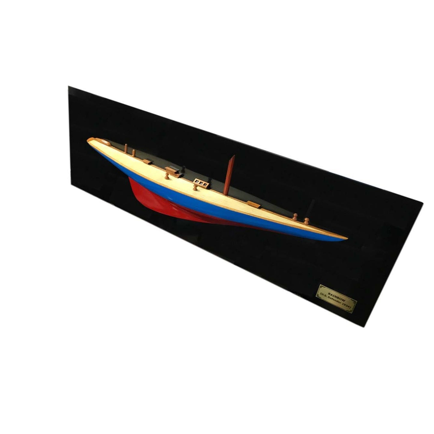 12" Hand-Painted Wood Half-Hull Boat – Blue & Red