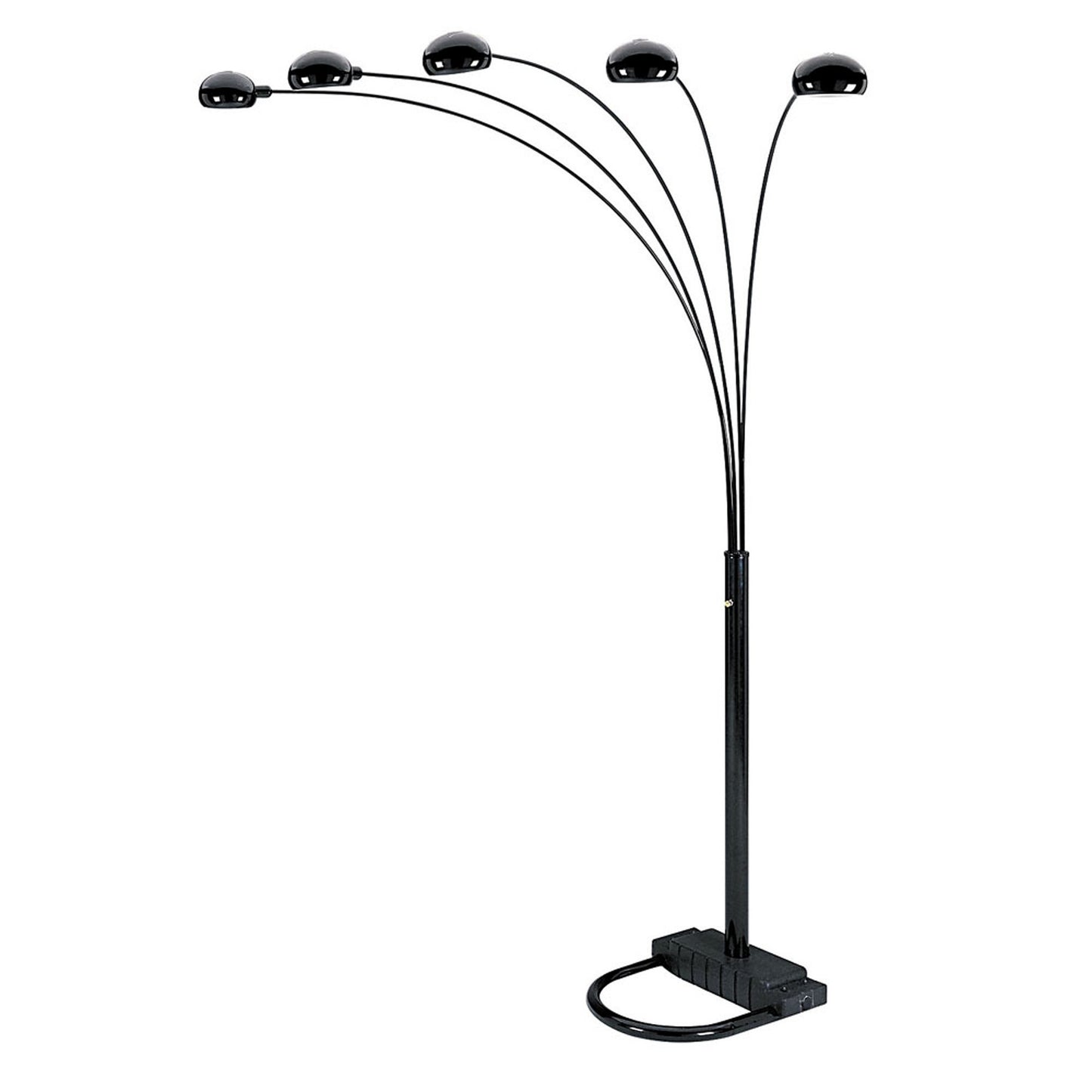 84" Black Five-Light Arc Floor Lamp – Black Dome Shade