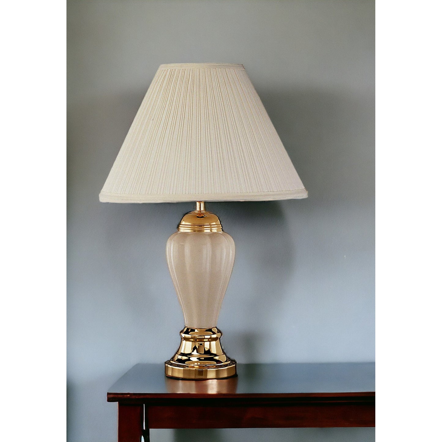 27" Ivory & Gold Ceramic Urn Table Lamp – Off-White Empire Shade