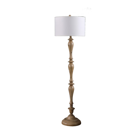 62" Brown & White Polyresin Floor Lamp – White Fabric Shade