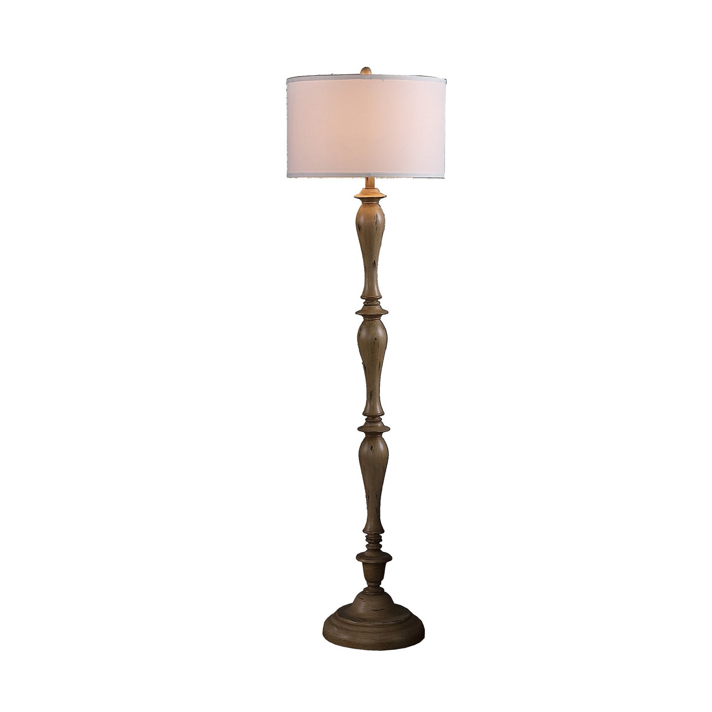 62" Brown & White Polyresin Floor Lamp – White Fabric Shade