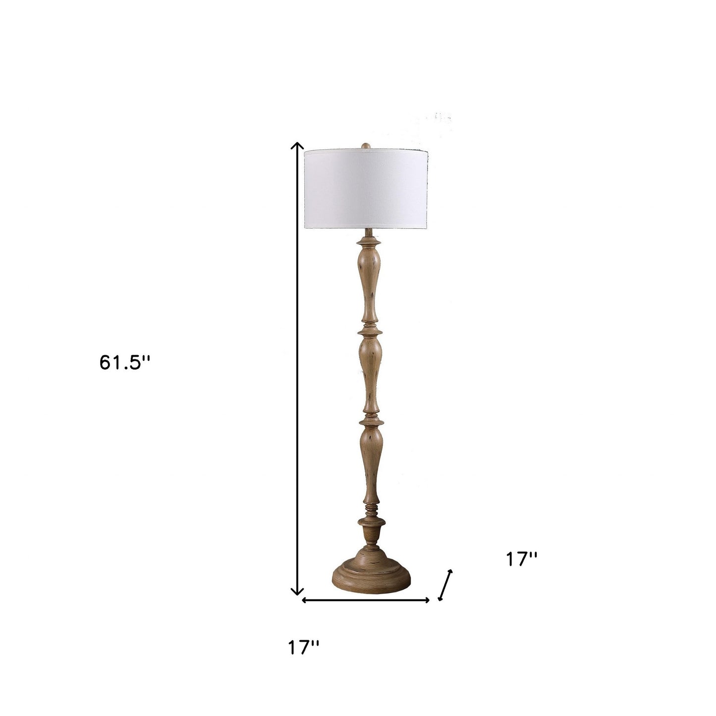 62" Brown & White Polyresin Floor Lamp – White Fabric Shade