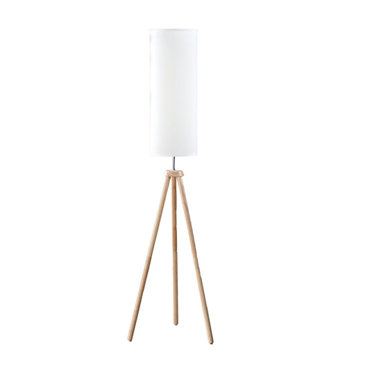 58" Natural Wood-Look Tripod Floor Lamp – White Shade