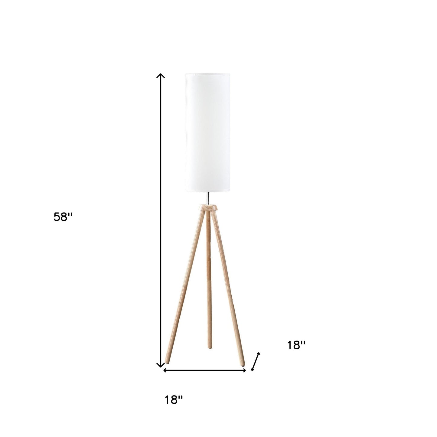 58" Natural Wood-Look Tripod Floor Lamp – White Shade