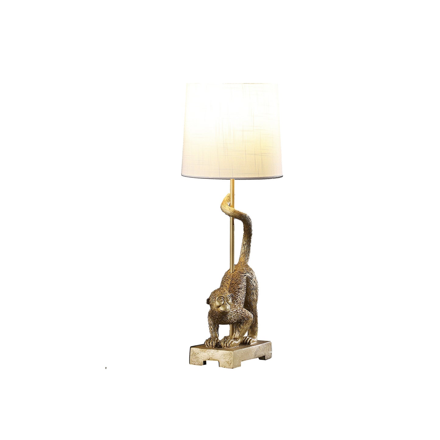 24" Gold Monkey Table Lamp – White Drum Shade