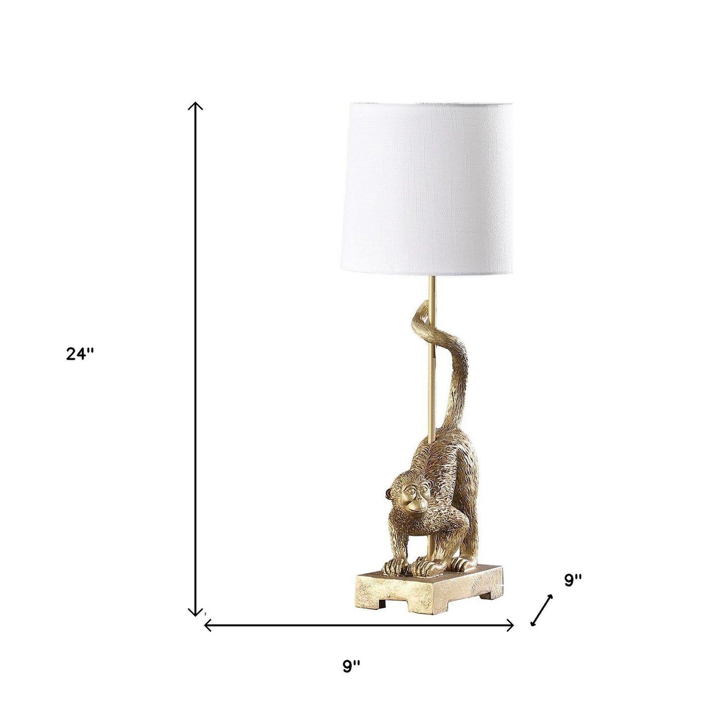 24" Gold Monkey Table Lamp – White Drum Shade