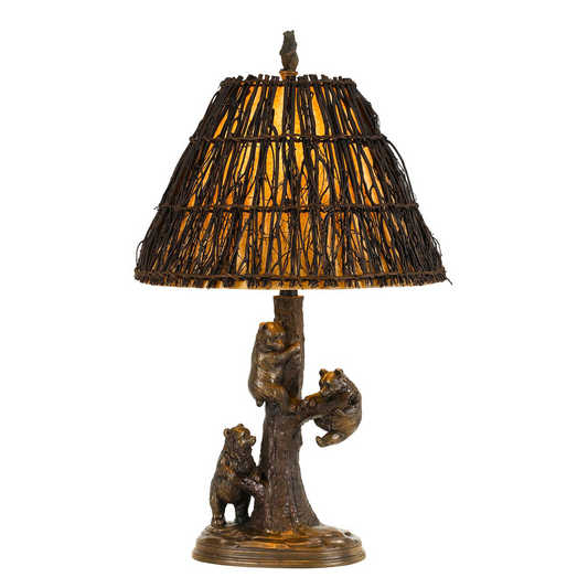 30-Inch Bronze Table Lamp – Brown Rattan Empire Shade