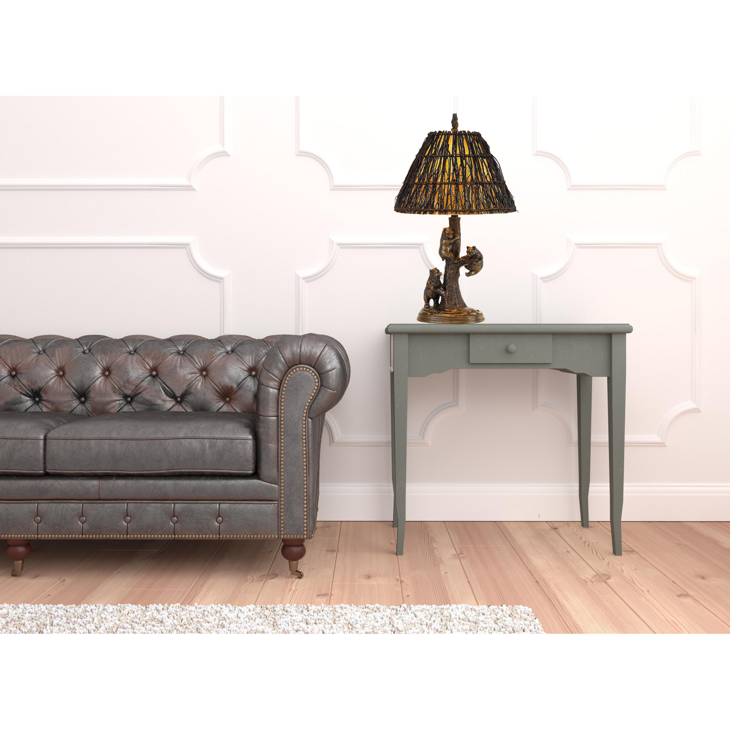 30-Inch Bronze Table Lamp – Brown Rattan Empire Shade