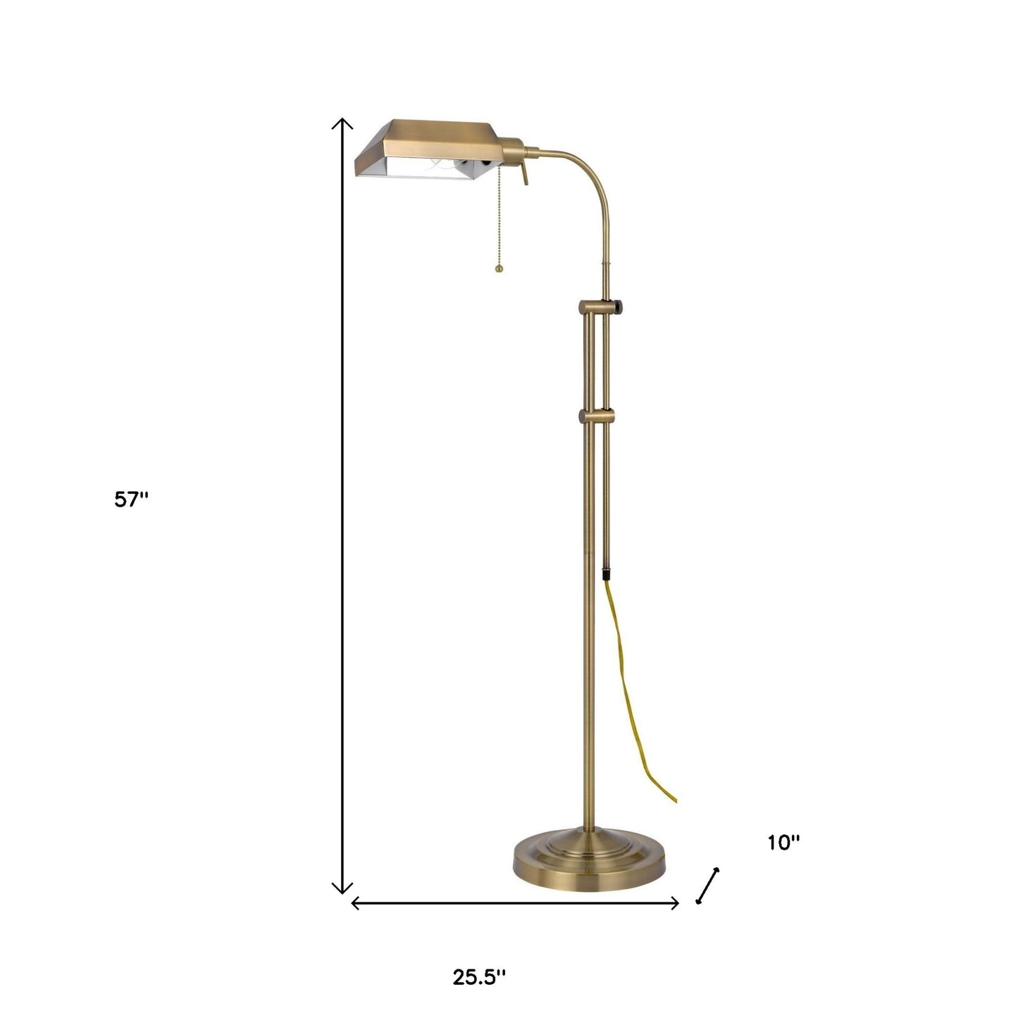 57" Brass Adjustable Traditional Floor Lamp – Bronze Square Shade
