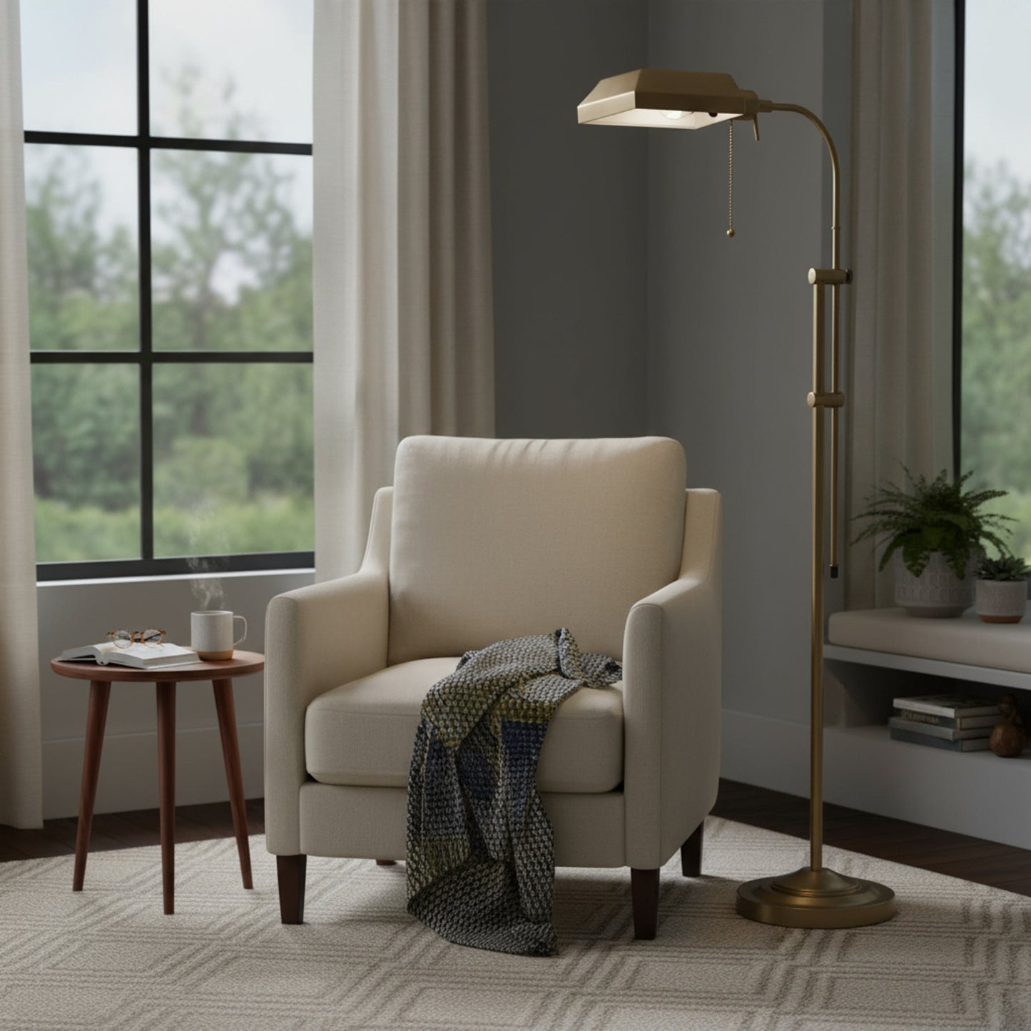 57" Brass Adjustable Traditional Floor Lamp – Bronze Square Shade