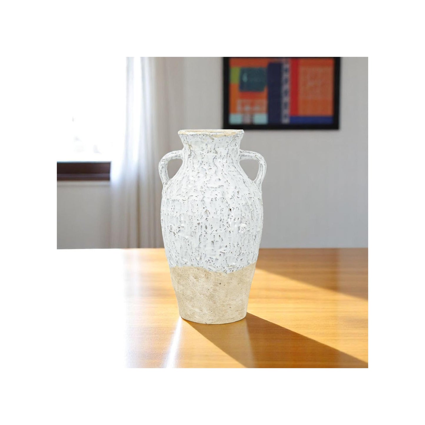 14" Beige & Ivory Color Block Amphora Vase – Terracotta Table Accent