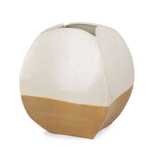 10" Beige & Cream Color-Block Ceramic Table Vase