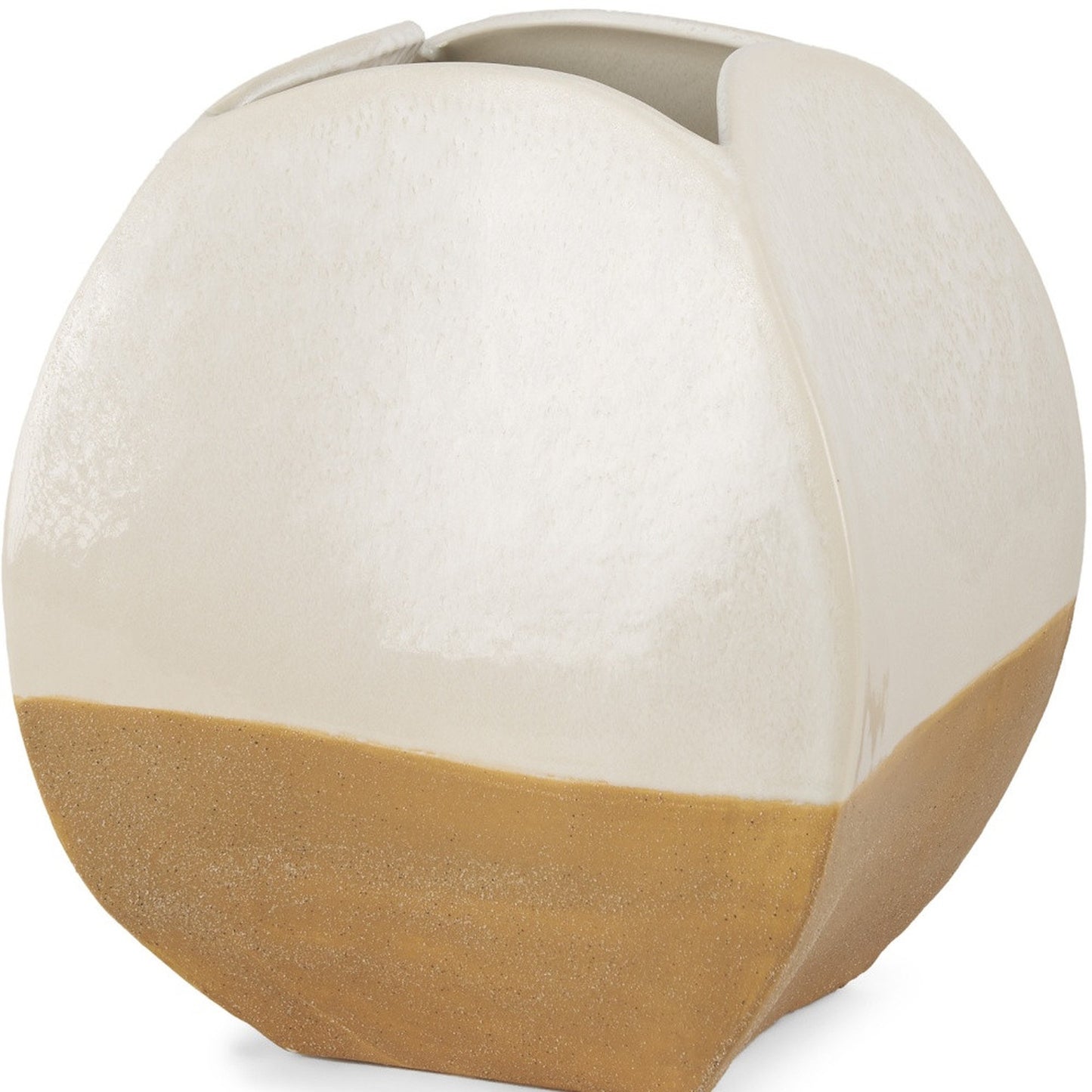 10" Beige & Cream Color-Block Ceramic Table Vase
