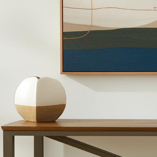 10" Beige & Cream Color-Block Ceramic Table Vase