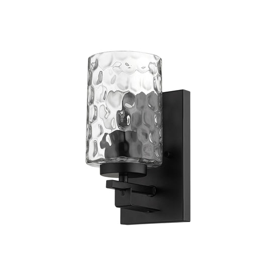 9.5" Black Metal & Pebbled Glass Wall Sconce