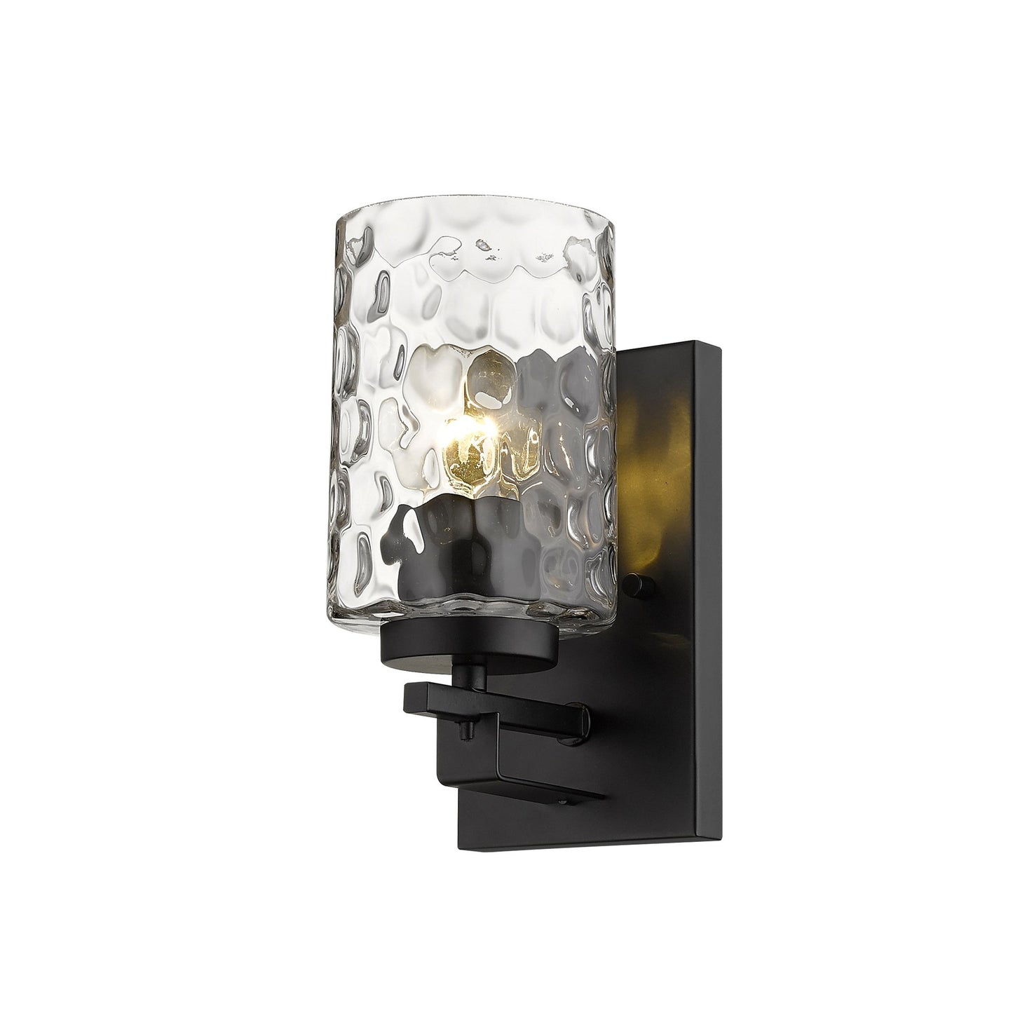 9.5" Black Metal & Pebbled Glass Wall Sconce