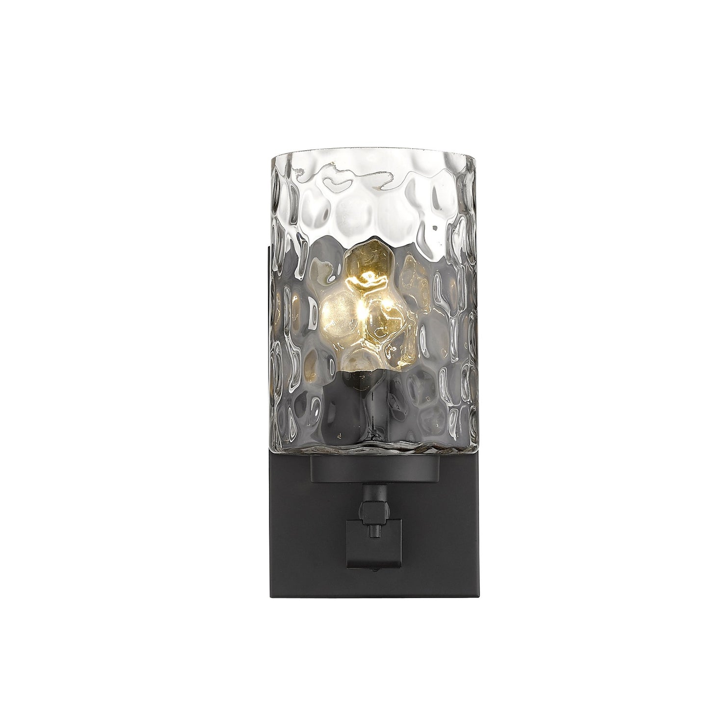 9.5" Black Metal & Pebbled Glass Wall Sconce