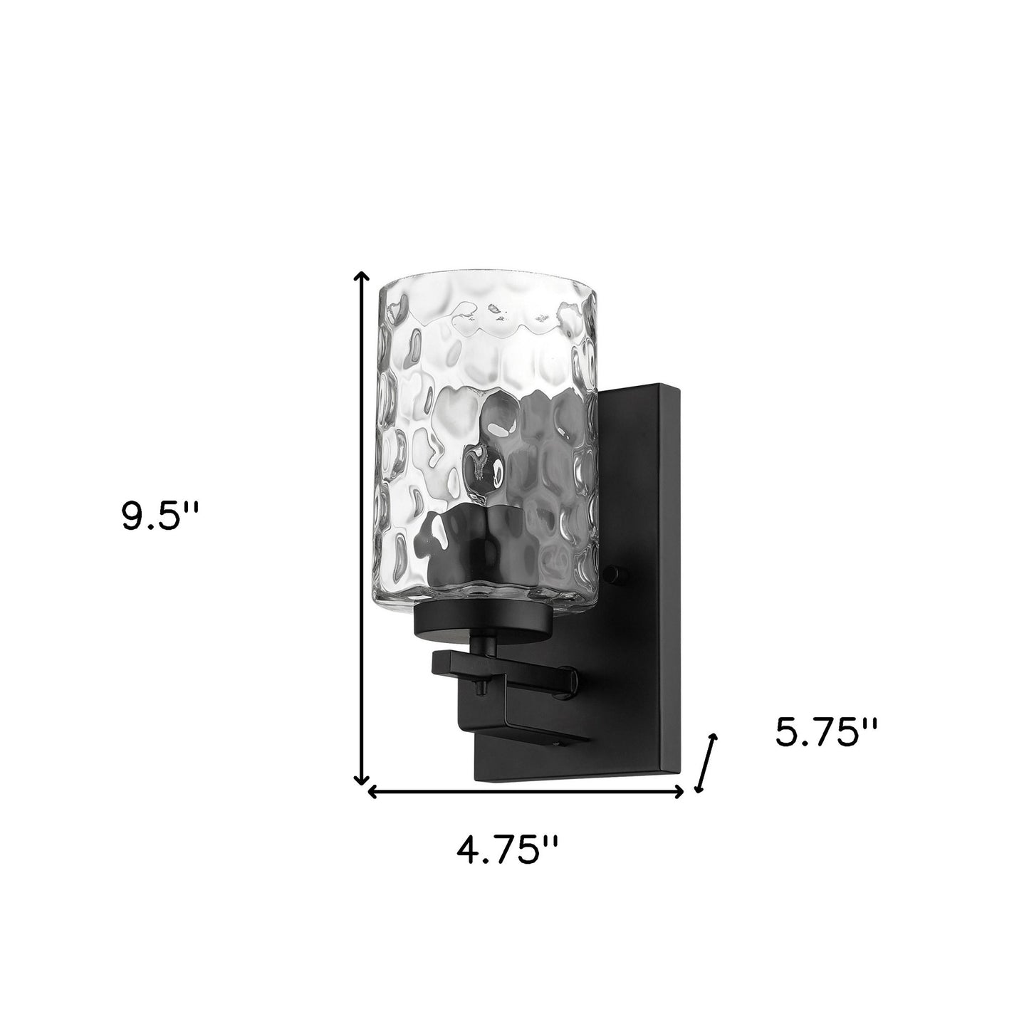 9.5" Black Metal & Pebbled Glass Wall Sconce