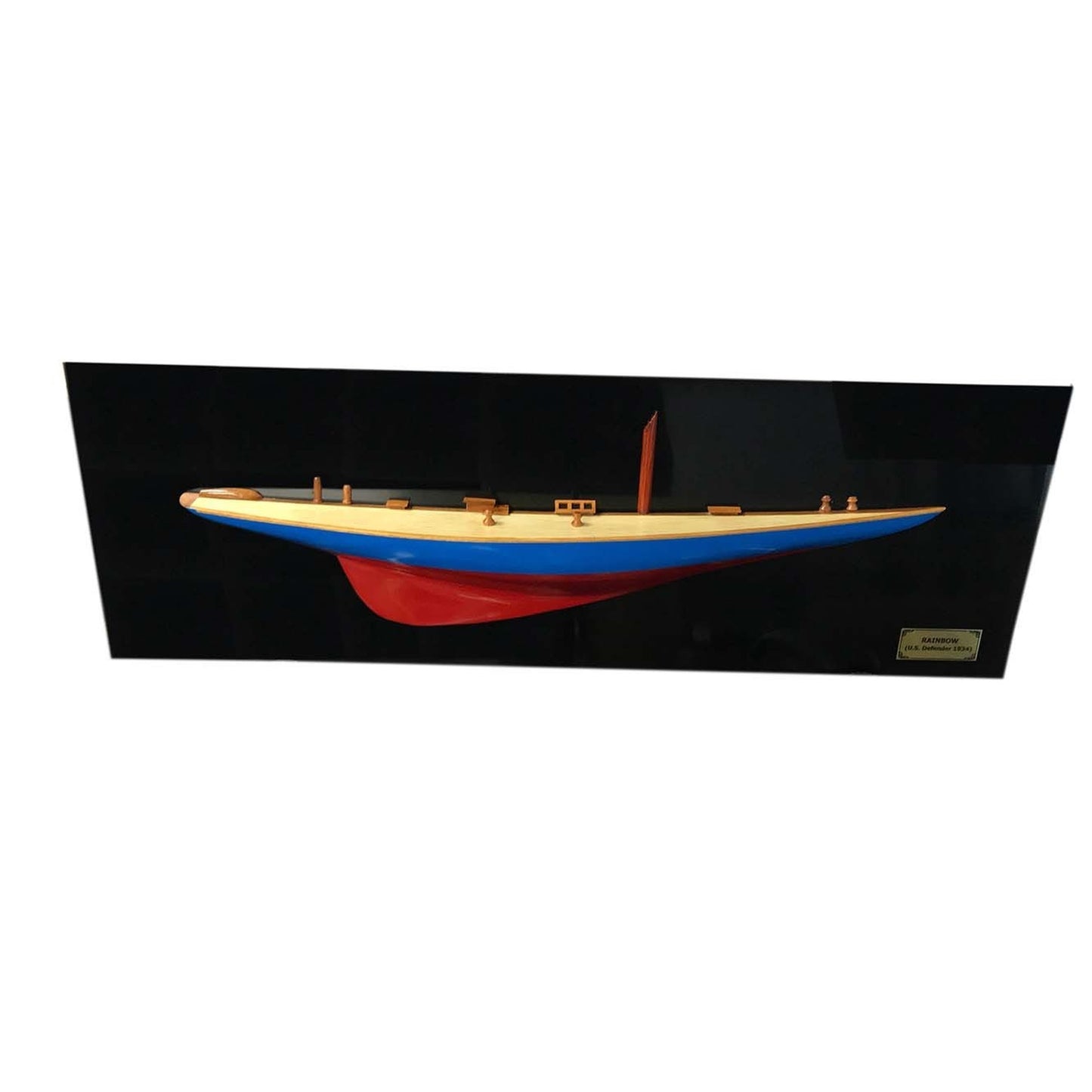 12" Hand-Painted Wood Half-Hull Boat – Blue & Red